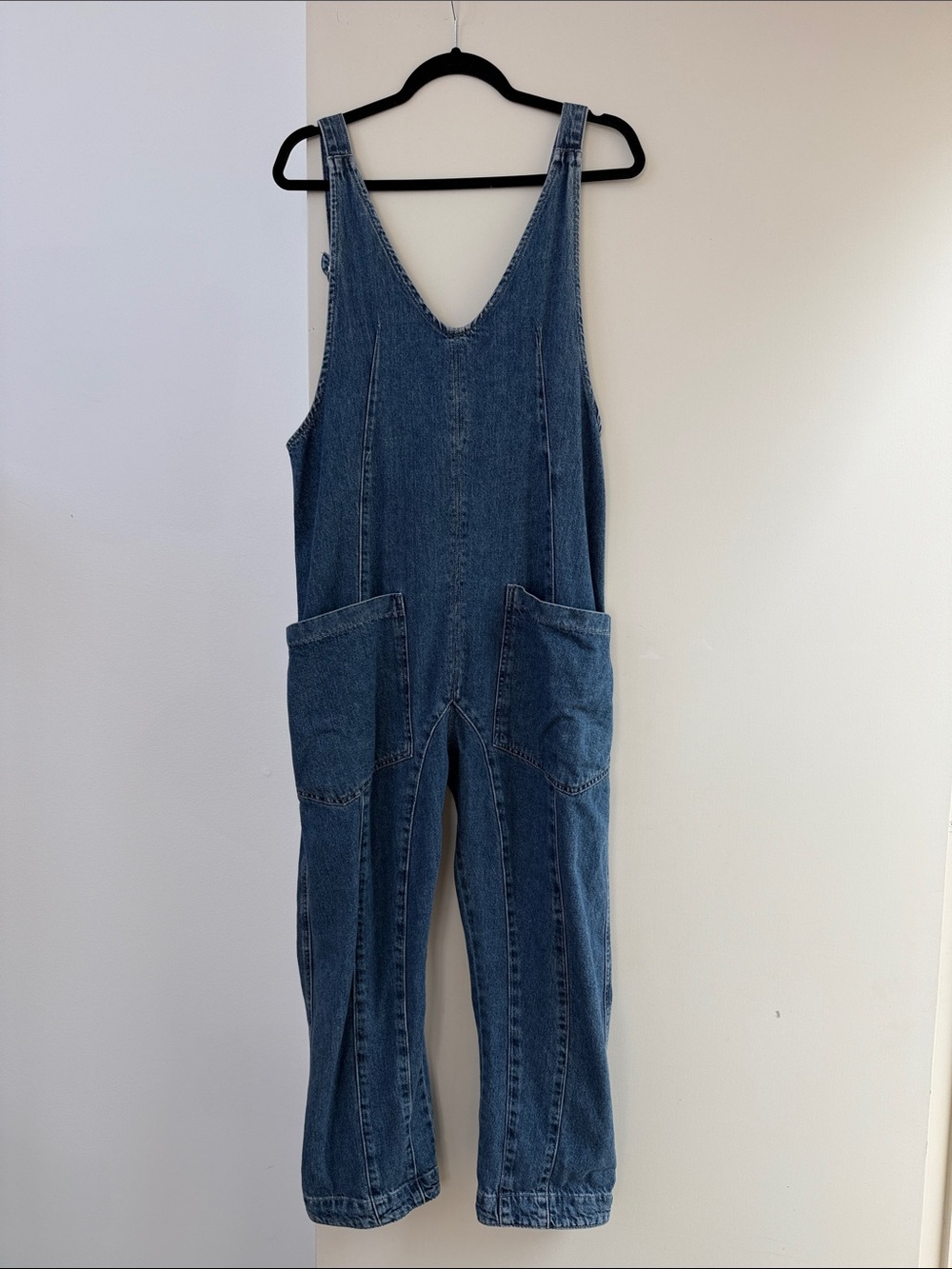 Free People Denim Overalls with Front Patch Pockets